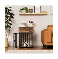 Aostirmotor Dog Crate Furniture Dog House Kennel with Drawer Indoor Small Dog Chew Proof Iron Tube