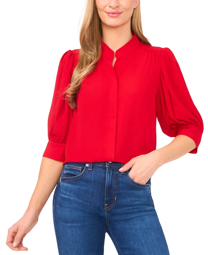 CeCe Women's 3/4-Sleeve Collared Button Down Top