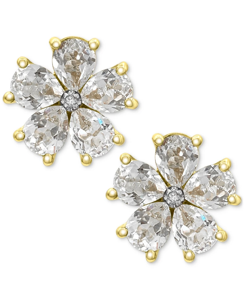 Lab-created White Sapphire 3-1/6 ct. t.w. and Diamond Accent Flower Stud Earrings in 14K Gold-Plated Sterling Silver