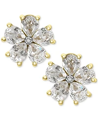 Lab-created White Sapphire 3-1/6 ct. t.w. and Diamond Accent Flower Stud Earrings in 14K Gold-Plated Sterling Silver