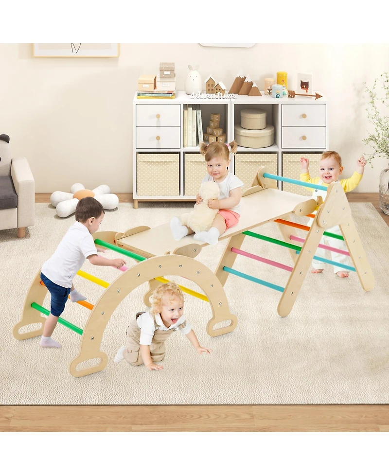 Akiudex Wooden Montessori Climbing Set with Triangle Arch and Ramp