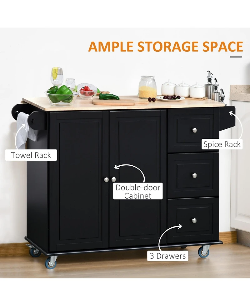 Halifax North America Black Culinary Aid: Kitchen Island Cart with Versatile Storage