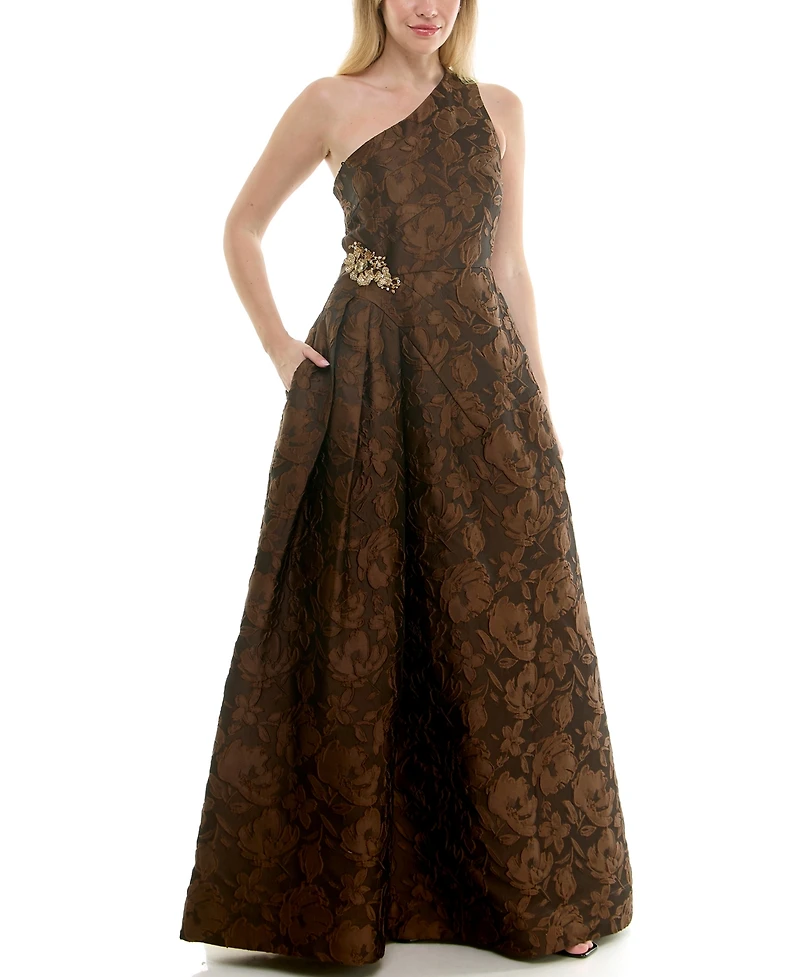 Taylor Women's Brocade One-Shoulder Sleeveless Dress