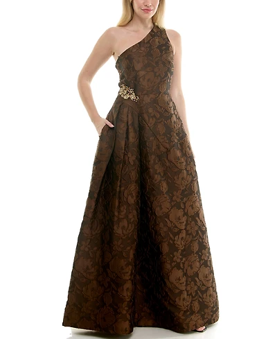 Taylor Women's Brocade One-Shoulder Sleeveless Dress