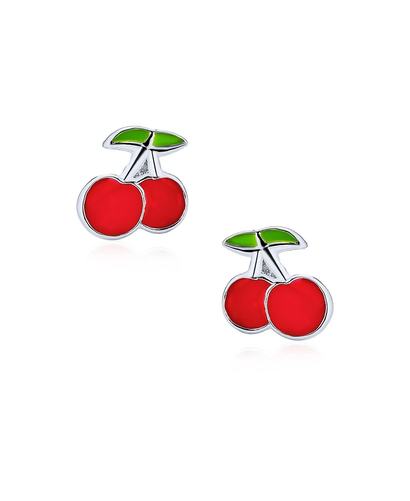 Bling Jewelry Set of 2 Small Summer Fruit Red Strawberry Cherry Stud Earrings Sterling Silver