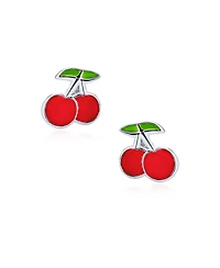 Bling Jewelry Set of 2 Small Summer Fruit Red Strawberry Cherry Stud Earrings Sterling Silver
