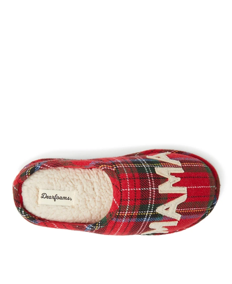 Dearfoams Women's Plaid Mama Bear Mom Clog House Slipper