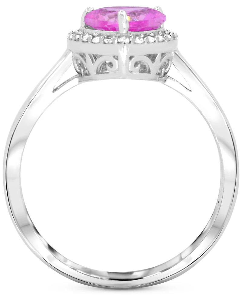 Lab Grown Pink Sapphire 1-3/8 ct. t.w. and Lab-created White Sapphire 1/3 ct. t.w. Heart Promise Ring in Sterling Silver