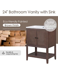 Casainc 24" Modern Bathroom Vanity with Ceramic Sink, Solid Wood Frame, Open Style Shelf