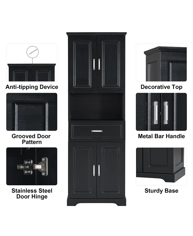 Casainc Tall Bathroom Cabinet with Four Doors, Large Storage Space & Open Shelves