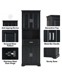 Casainc Tall Bathroom Cabinet with Four Doors, Large Storage Space & Open Shelves