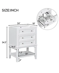 Casainc 24" Bathroom Vanity with Sink, Cabinet with Drawer and Open Shelf, Solid Wood Frame