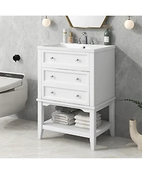 Casainc 24" Bathroom Vanity with Sink, Cabinet with Drawer and Open Shelf, Solid Wood Frame