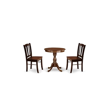 East West Furniture 3-Pc Dining Room Table Set - 2 Wood Kitchen Chairs and 1 Wood Dining Table (Mahogany Finish)