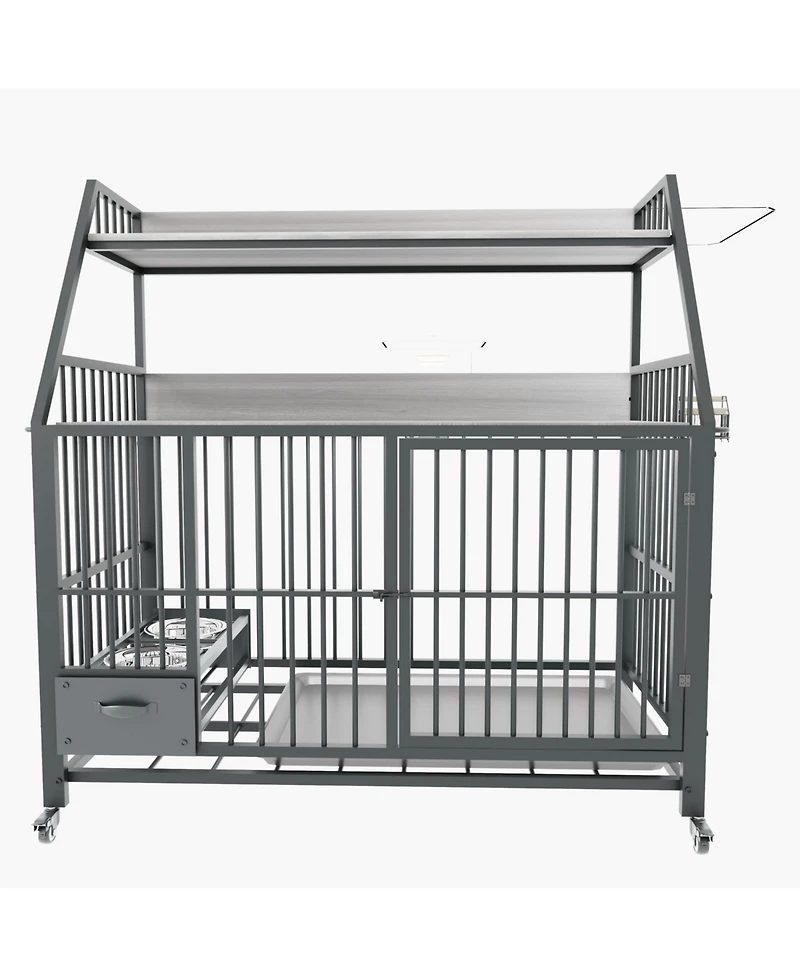 Aostirmotor 35 in. W x 49 in. H x 24 in. D Large Pet Cage with Storage Rack, Drawers with Stainless Steel Food in Black