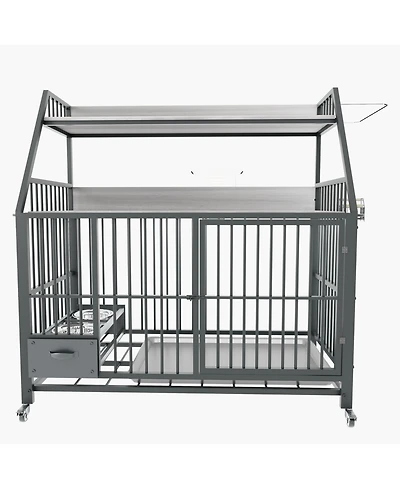 Aostirmotor 35 in. W x 49 in. H x 24 in. D Large Pet Cage with Storage Rack, Drawers with Stainless Steel Food in Black