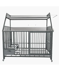 Aostirmotor 35 in. W x 49 in. H x 24 in. D Large Pet Cage with Storage Rack, Drawers with Stainless Steel Food in Black
