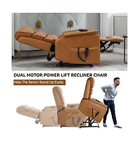 Grey Faux Leather Power Lift Chair with Heat, Massage & Dual Motor, Heavy Duty Recliner for Elderly with Remote-Maison Boucle