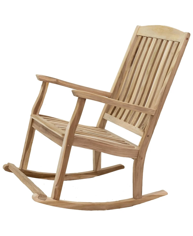 Sunnydaze Decor Teak Wood Outdoor Porch Rocking Chair with Slatted Back, 275 lb Capacity, Unfinished