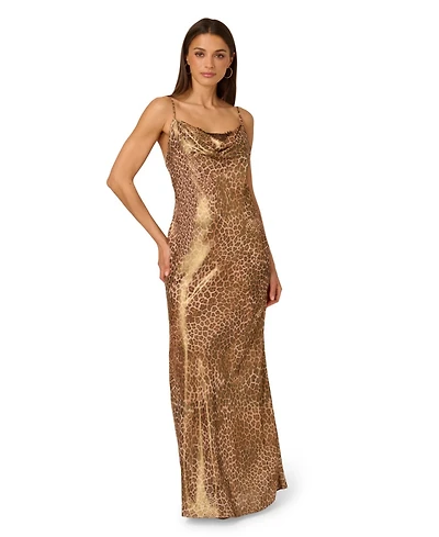 Adrianna Women's Printed Cowl Neck Long Dress