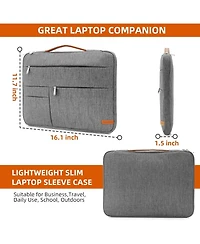 15.6 inch Laptop Sleeve Bag, Slim Lightweight Multiple Pockets Computer Cover Notebook Ultrabooks Carrying Case fit for Acer Asus Dell Lenovo Hp, Grey