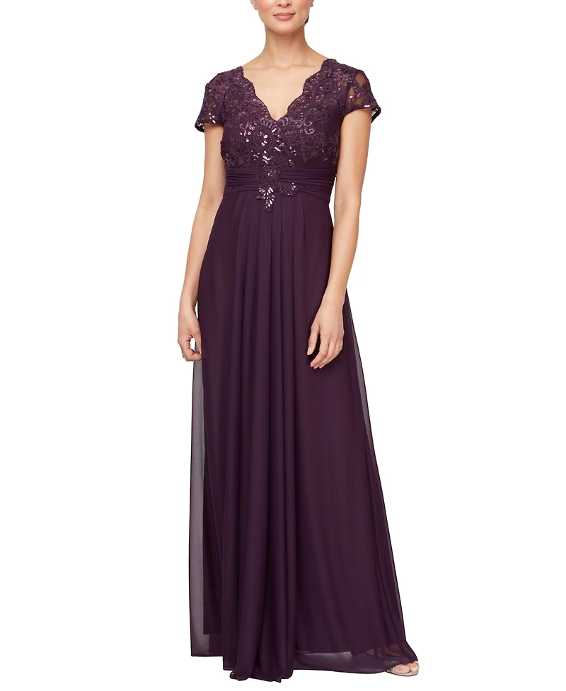 Alex Evenings Women's Embellished Short-Sleeve Gown