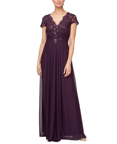 Alex Evenings Women's Embellished Short-Sleeve Gown