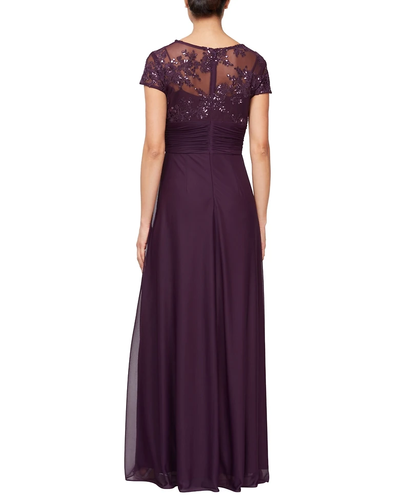Alex Evenings Women's Embellished Short-Sleeve Gown