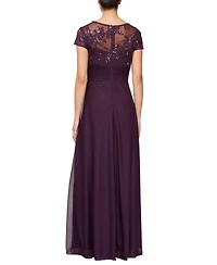 Alex Evenings Women's Embellished Short-Sleeve Gown