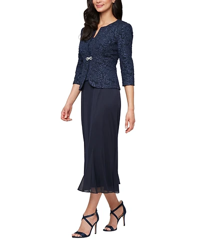 Alex Evenings Women's Textured Jacquard Tea-Length Midi Jacket Dress