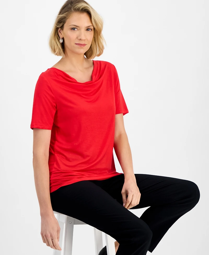 Jm Collection Women's Cowl-Neck Short-Sleeve Top, Macy's Exclusive