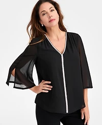 Jm Collection Women's Embellished V-Neck 3/4-Sleeve Blouse, Macy's Exclusive