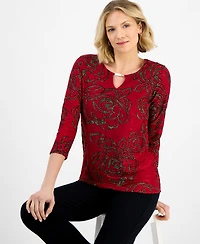 Jm Collection Women's Floral Shine Keyhole Jacquard Top, Macy's Exclusive