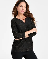 Jm Collection Women's Floral Shine Keyhole Jacquard Top, Macy's Exclusive