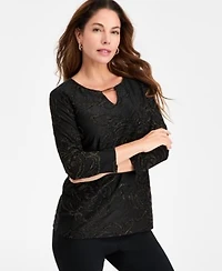 Jm Collection Womens Floral Shine Keyhole Jacquard Top Macys Exclusive