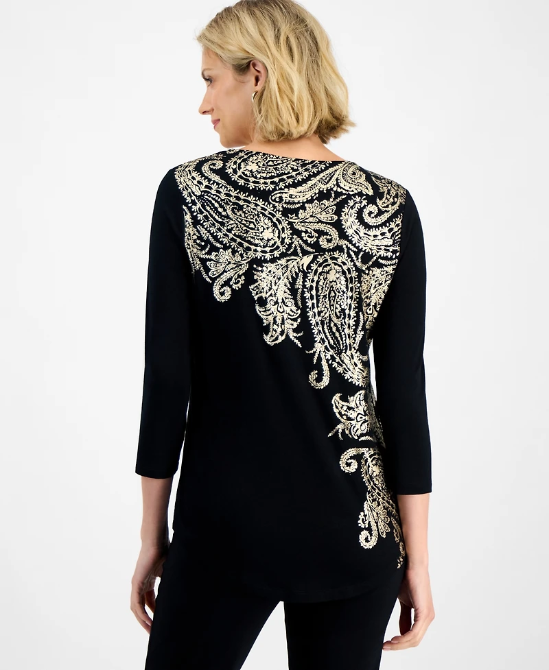Jm Collection Women's Printed Scoop-Neck 3/4-Sleeve Top, Macy's Exclusive