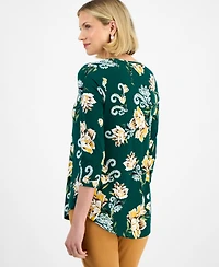 Jm Collection Women's Printed Scoop-Neck 3/4-Sleeve Top, Macy's Exclusive