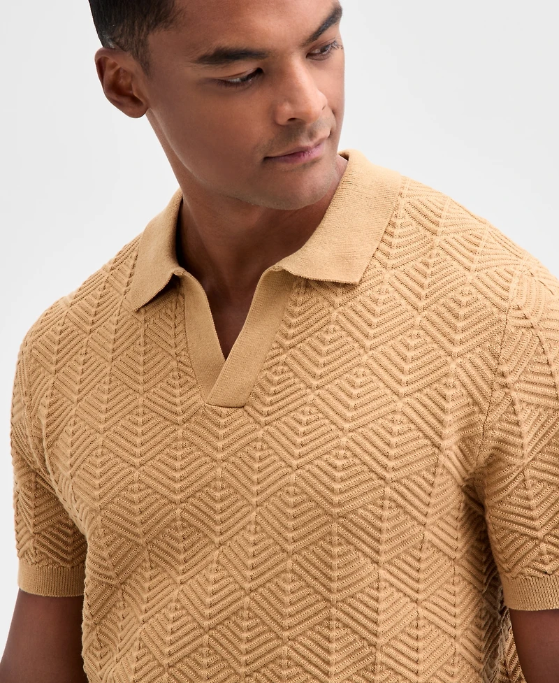 Alfani Men's Johnny-Collar Ribbed Geo Polo Shirt, Macy's Exclusive