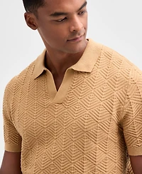 Alfani Men's Johnny-Collar Ribbed Geo Polo Shirt, Macy's Exclusive