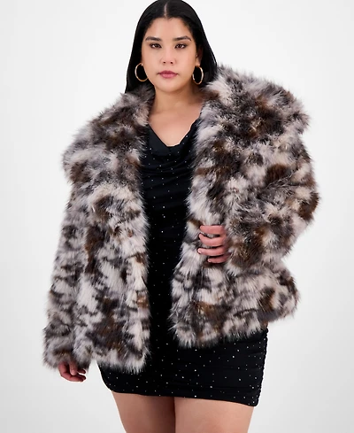 Bar Iii Trendy Plus Printed Faux-Fur Coat, Macy's Exclusive