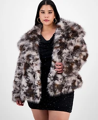 Bar Iii Trendy Plus Printed Faux-Fur Coat, Macy's Exclusive