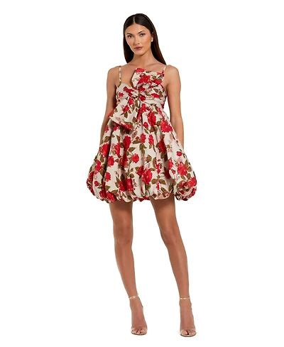 Mac Duggal Women's Brocade Thin Strap Puff Mini Dress With Bow
