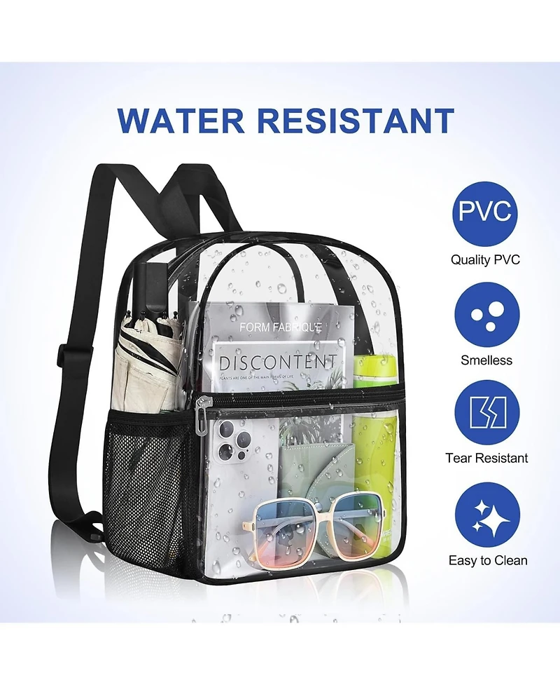 Clear Backpack Stadium Approved 12×12×6 Clear Mini Backpack Small Transparent Backpack for Concert, Beach, Work, Travel & Sporting Black