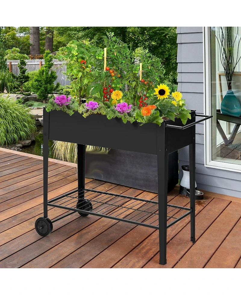 Gymax Raised Garden Bed Elevated Planter Box on Wheels Steel Planter w/Shelf