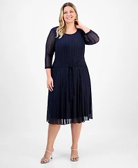 Connected Plus Mesh Long-Sleeve Round-Neck Dress