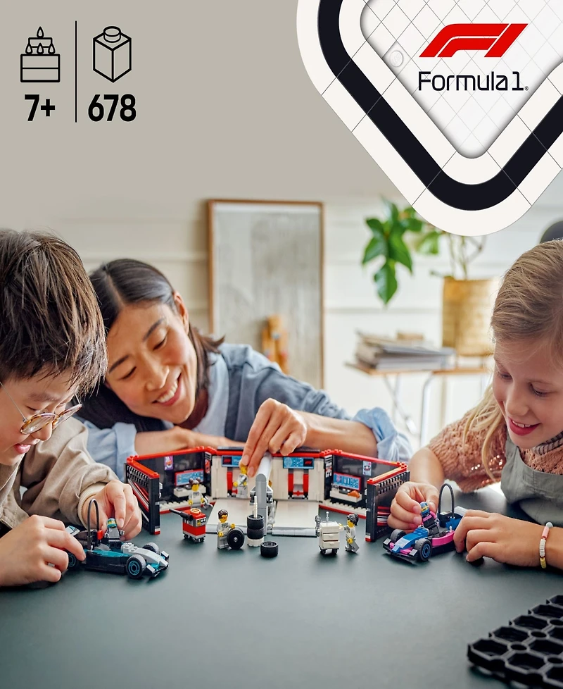 Lego City F1 Garage and Mercedes-amg and Alpine Cars Toy 60444, 678 Pieces