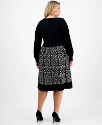 Robbie Bee Plus Size Long-Sleeve Combo Skirt Sweater Dress