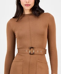 Robbie Bee Petite Belted Mock Neck Sweater Dress