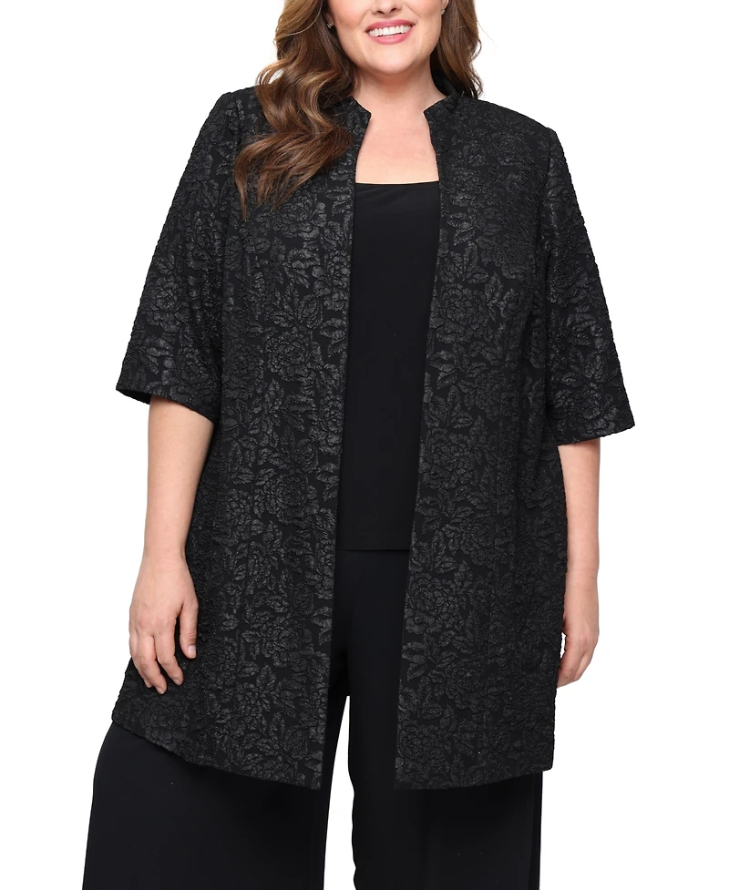 Alex Evenings Plus 3/4-Sleeve Textured Jacquard Top and Jacket Twinset
