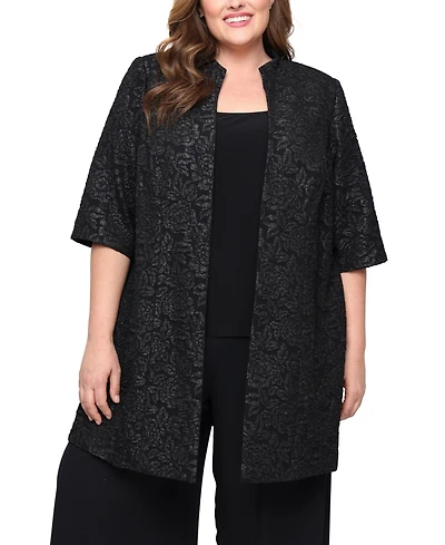 Alex Evenings Plus 3/4-Sleeve Textured Jacquard Top and Jacket Twinset